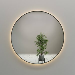 Зеркало в черной раме c теплой подсветкой, RAUNTEL XL LED, 150 см