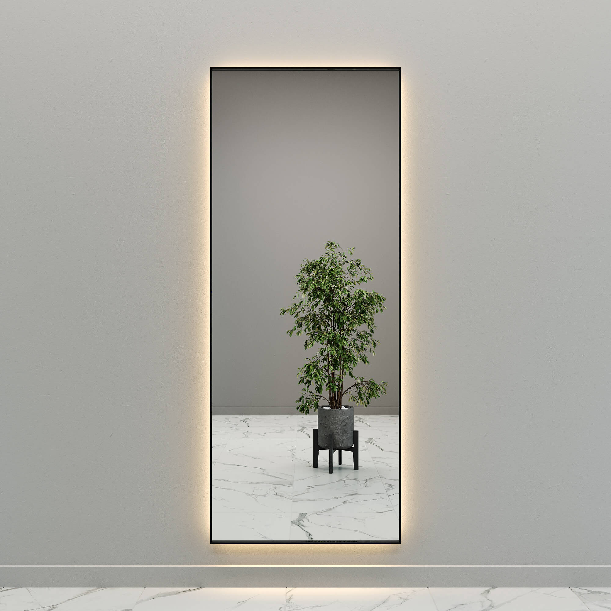 Зеркало в черной раме с теплой подсветкой HALFEO XL Slim LED, 200 x 80 см