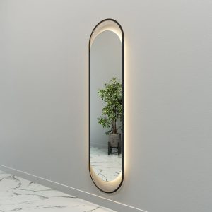 Зеркало в черной раме с теплой подсветкой, EVELIX L LED, 178 х 48 см