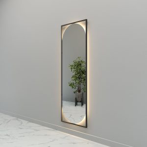 Зеркало в черной раме с теплой подсветкой, KVADEN L LED, 180 х 60 см