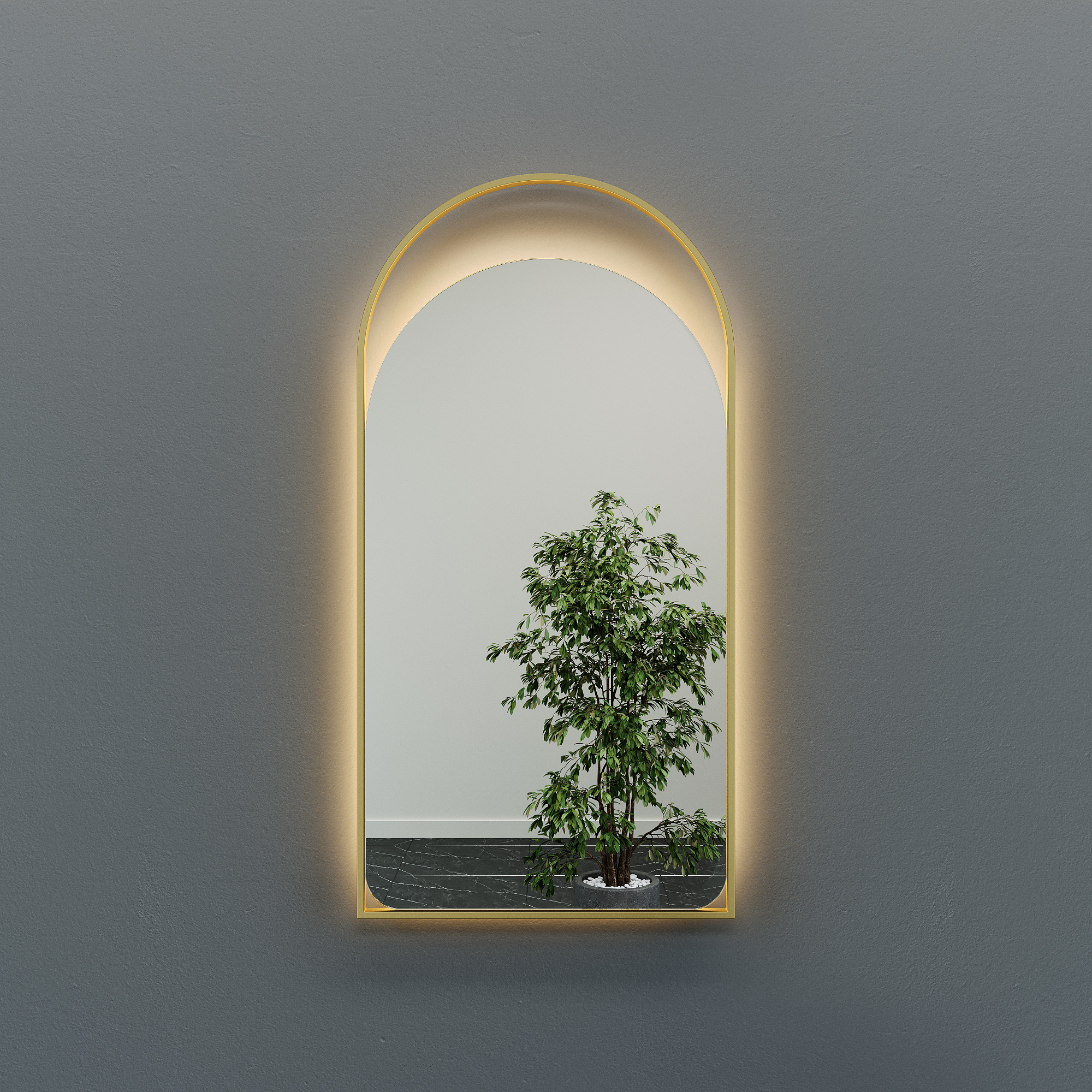Зеркало в золотой раме с теплой подсветкой ARKELO LED, 102 x 52 см