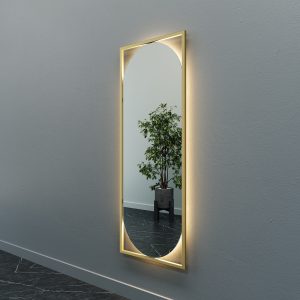 Зеркало в золотой раме с теплой подсветкой, KVADEN M LED, 139 х 54 см