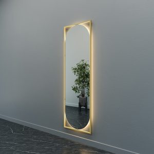 Зеркало в золотой раме с теплой подсветкой, KVADEN L LED, 180 х 60 см