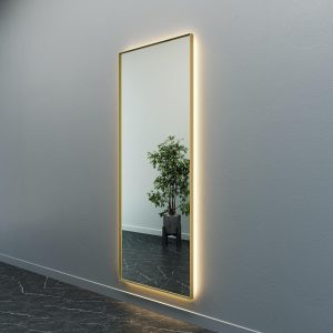 Зеркало в золотой раме с теплой подсветкой HALFEO XL Slim LED, 200 x 80 см