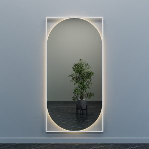 Зеркало в белой раме с теплой подсветкой, KVADEN XL LED, 200 х 100 см