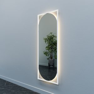 Зеркало в белой раме с теплой подсветкой, KVADEN M LED, 139 х 54 см