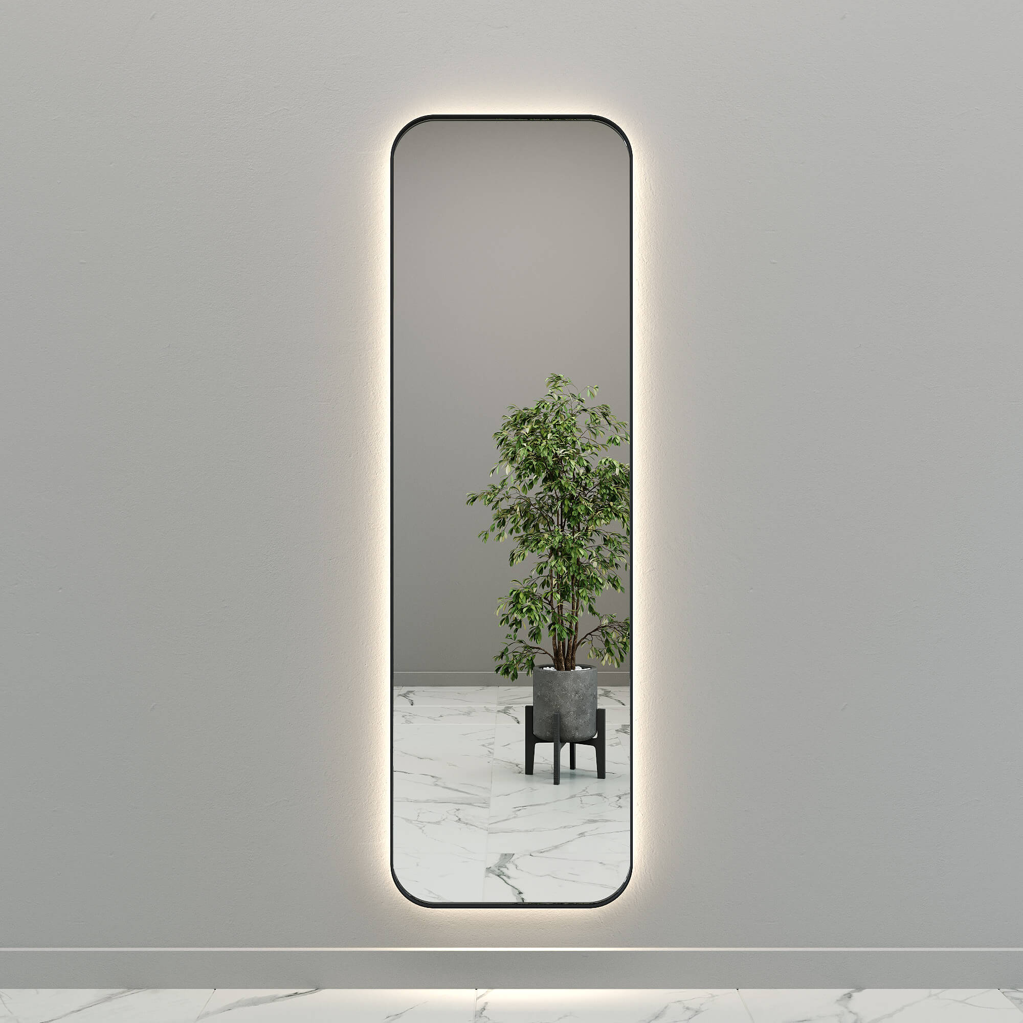 Зеркало в черной раме с нейтральной подсветкой KUVINO L LED, 180 x 55 см