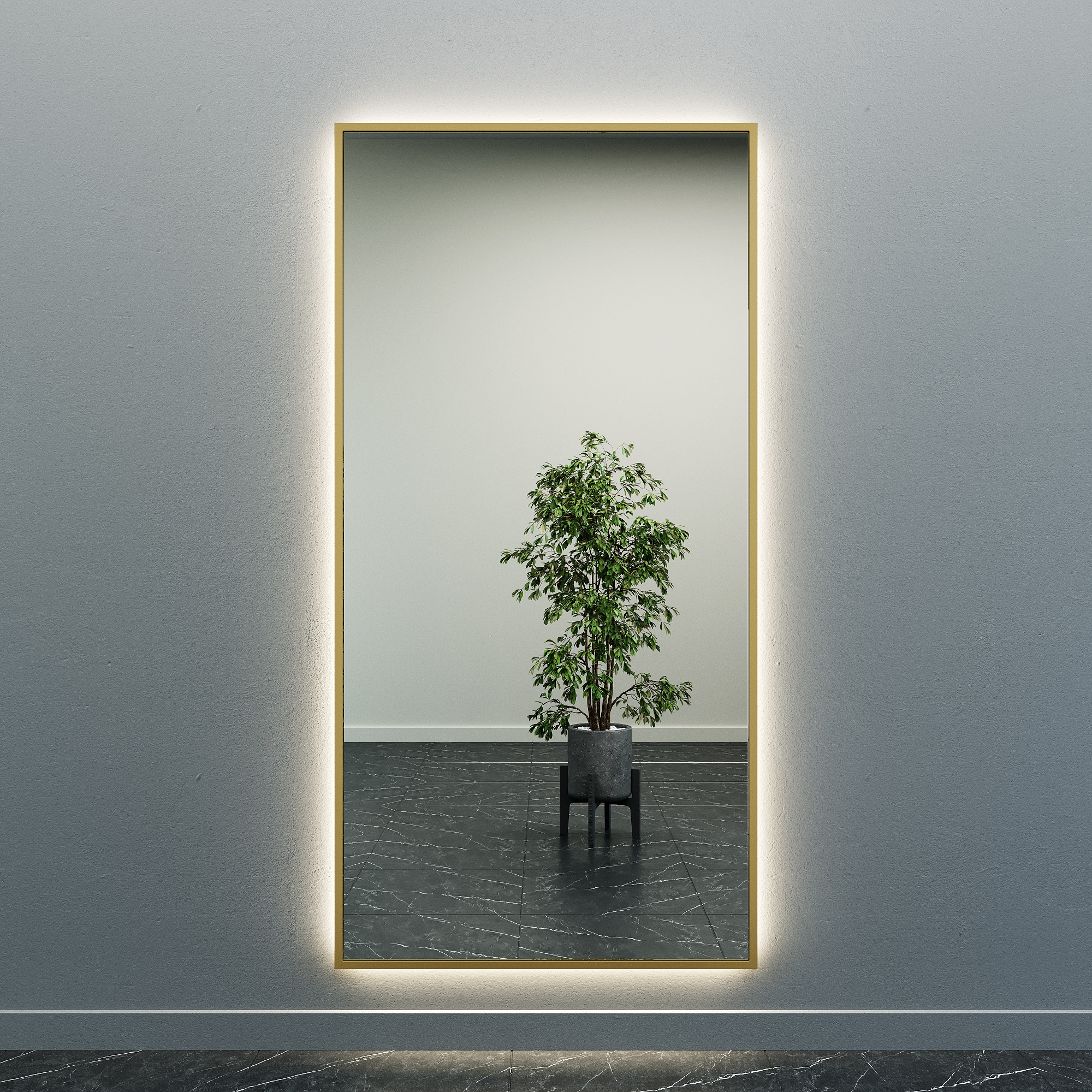 Зеркало в золотой раме с нейтральной подсветкой HALFEO XL LED, 200 x 100 см