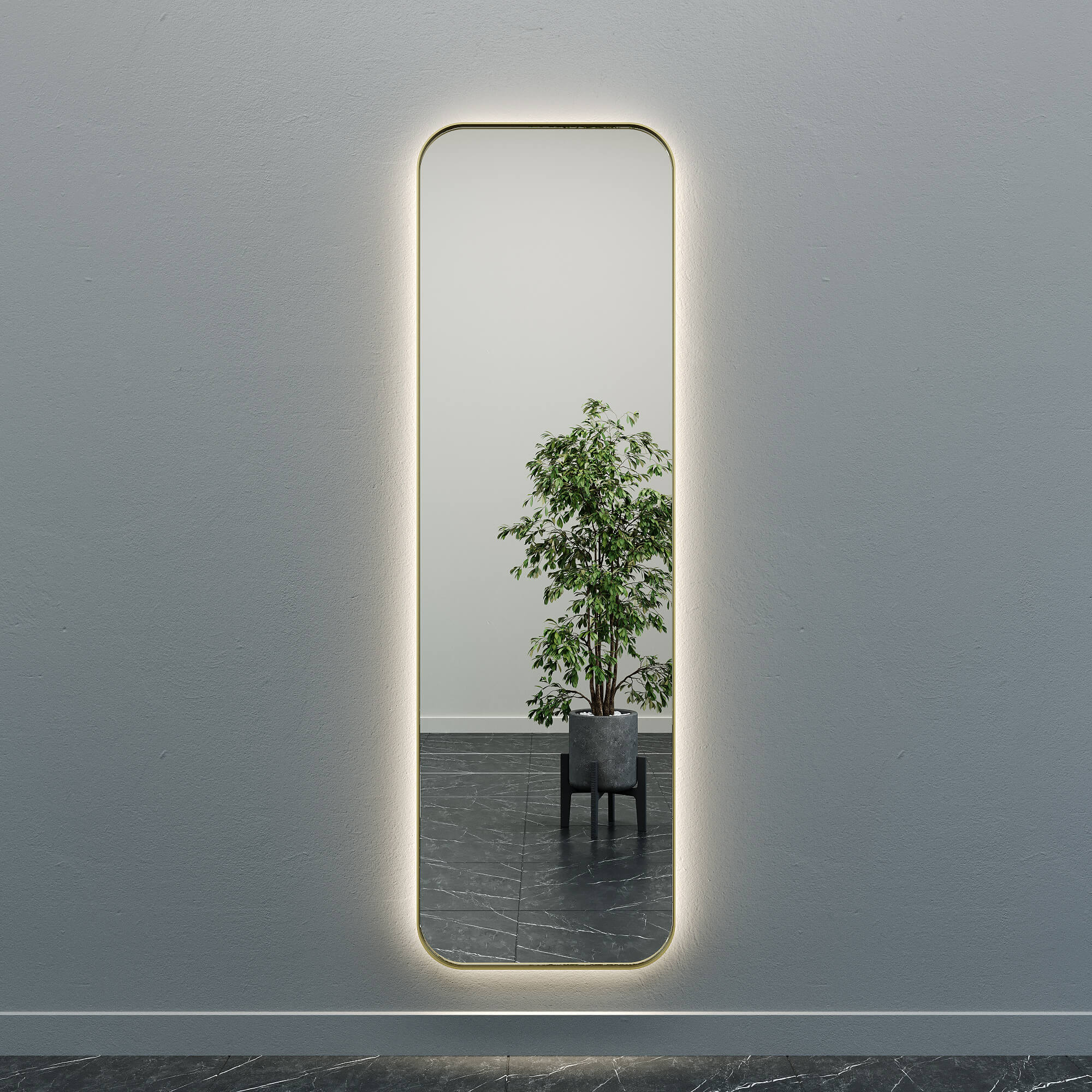 Зеркало в золотой раме с нейтральной подсветкой KUVINO L LED, 180 x 55 см