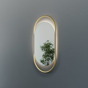 Зеркало в золотой раме с нейтральной подсветкой, EVELIX S LED, 104 х 54 см