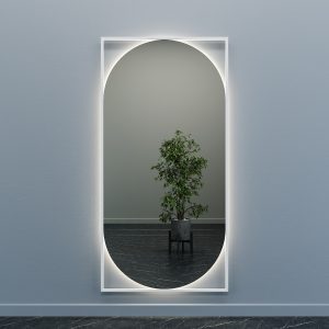 Зеркало в белой раме с нейтральной подсветкой, KVADEN XL LED, 200 х 100 см