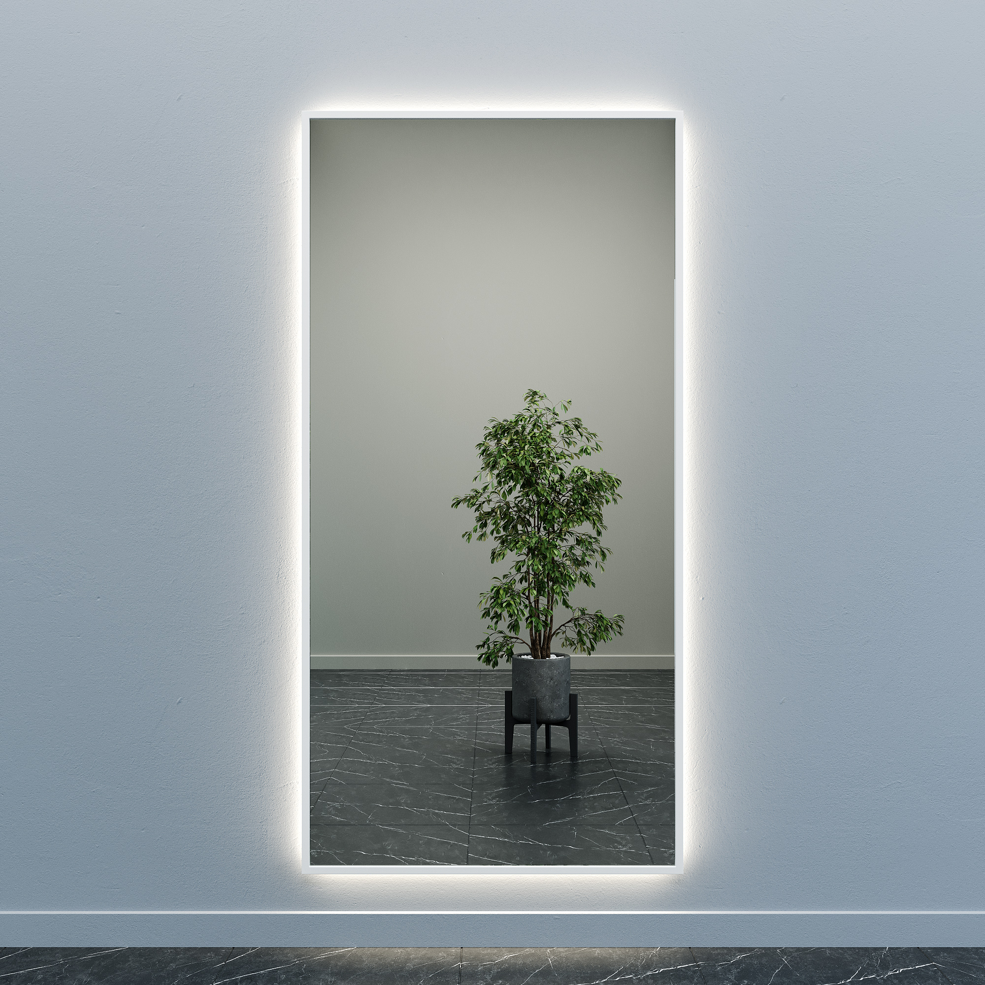 Зеркало в белой раме с нейтральной подсветкой HALFEO XL LED, 200 x 100 см