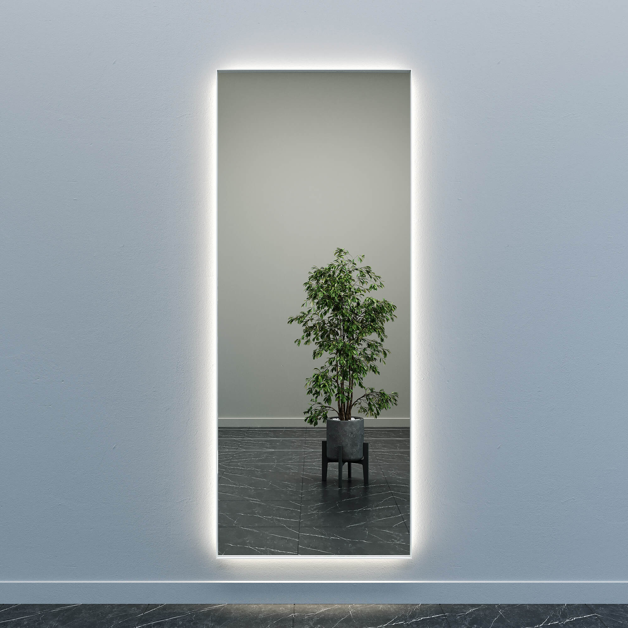 Зеркало в белой раме с нейтральной подсветкой HALFEO XL Slim LED, 200 x 80 см