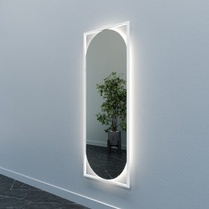 Зеркало в белой раме с нейтральной подсветкой, KVADEN M LED, 139 х 54 см