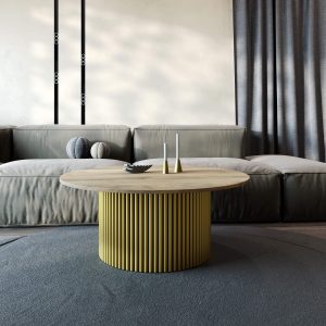 Журнальный столик TRUBIS Wood M D100 см, орех/золотой