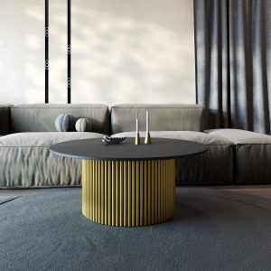 Журнальный столик TRUBIS Wood M D100 см, черный/золотой