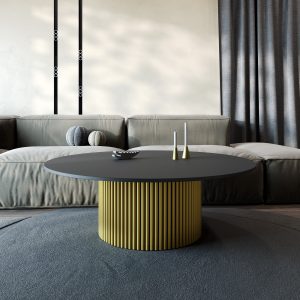 Журнальный столик TRUBIS Wood M D120 см, черный/золотой