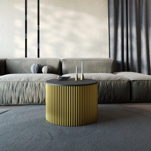 Журнальный столик TRUBIS Wood M D60 см, черный/золотой