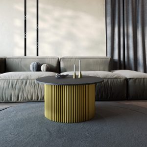 Журнальный столик TRUBIS Wood M D80 см, черный/золотой