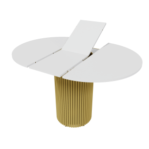 Обеденный стол TRUBIS L Max D90/120 х 90 см, белый/золотой