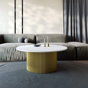 Журнальный столик TRUBIS Wood M D100 см, белый/золотой