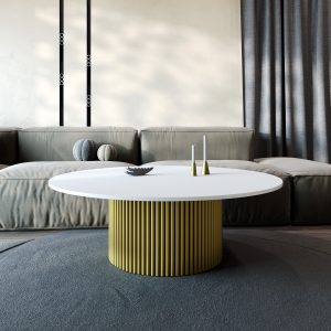 Журнальный столик TRUBIS Wood M D120 см, белый/золотой