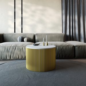 Журнальный столик TRUBIS Wood M D60 см, белый/золотой