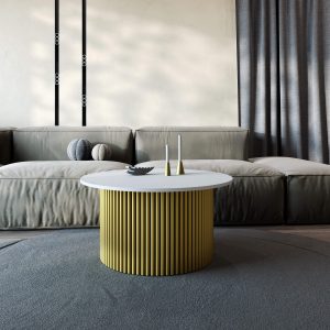 Журнальный столик TRUBIS Wood M D80 см, белый/золотой