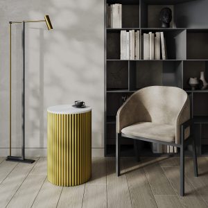 Журнальный столик TRUBIS Wood S D40 см, белый/золотой