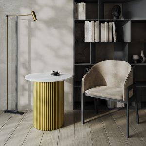 Журнальный столик TRUBIS Wood S D60 см, белый/золотой