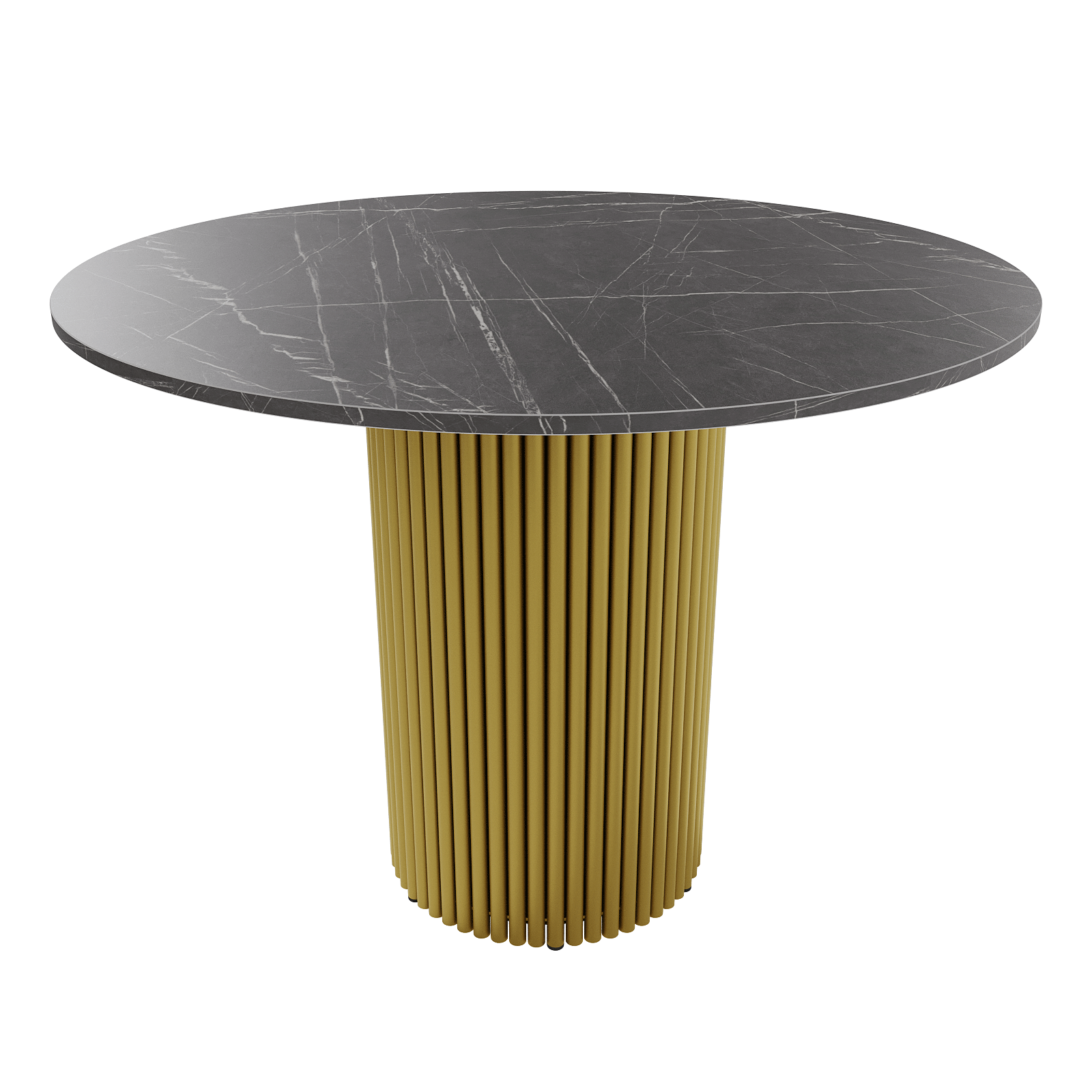 Обеденный стол TRUBIS Wood L D100 см, темный мрамор/золотой