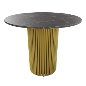 Обеденный стол TRUBIS Wood L D90 см, темный мрамор/золотой