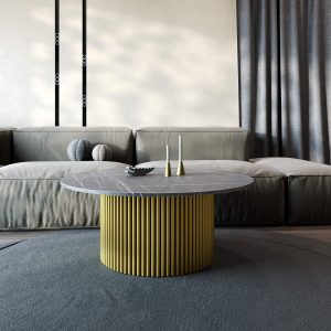 Журнальный столик TRUBIS Wood M D100 см, темный мрамор/золотой