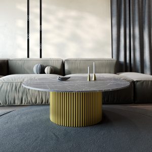 Журнальный столик TRUBIS Wood M D120 см, темный мрамор\золотой