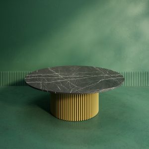 Журнальный столик TRUBIS Wood M D120 см, темный мрамор\золотой