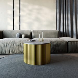 Журнальный столик TRUBIS Wood M D60 см, темный мрамор/золотой