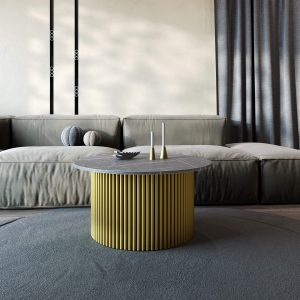 Журнальный столик TRUBIS Wood M D80 см, темный мрамор/золотой