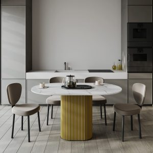 Обеденный стол TRUBIS Wood Oval 140 х 80 см, белый мрамор/золотой