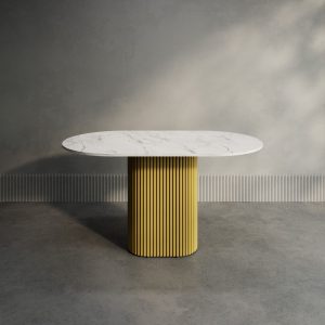 Обеденный стол TRUBIS Wood Oval 140 х 80 см, белый мрамор/золотой