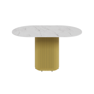 Обеденный стол TRUBIS Wood Oval 140 х 80 см, белый мрамор/золотой