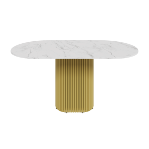 Обеденный стол TRUBIS Wood Oval 160 х 80 см, белый мрамор/золотой