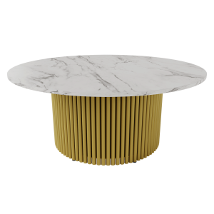 Журнальный столик TRUBIS Wood M D100 см, белый мрамор/золотой