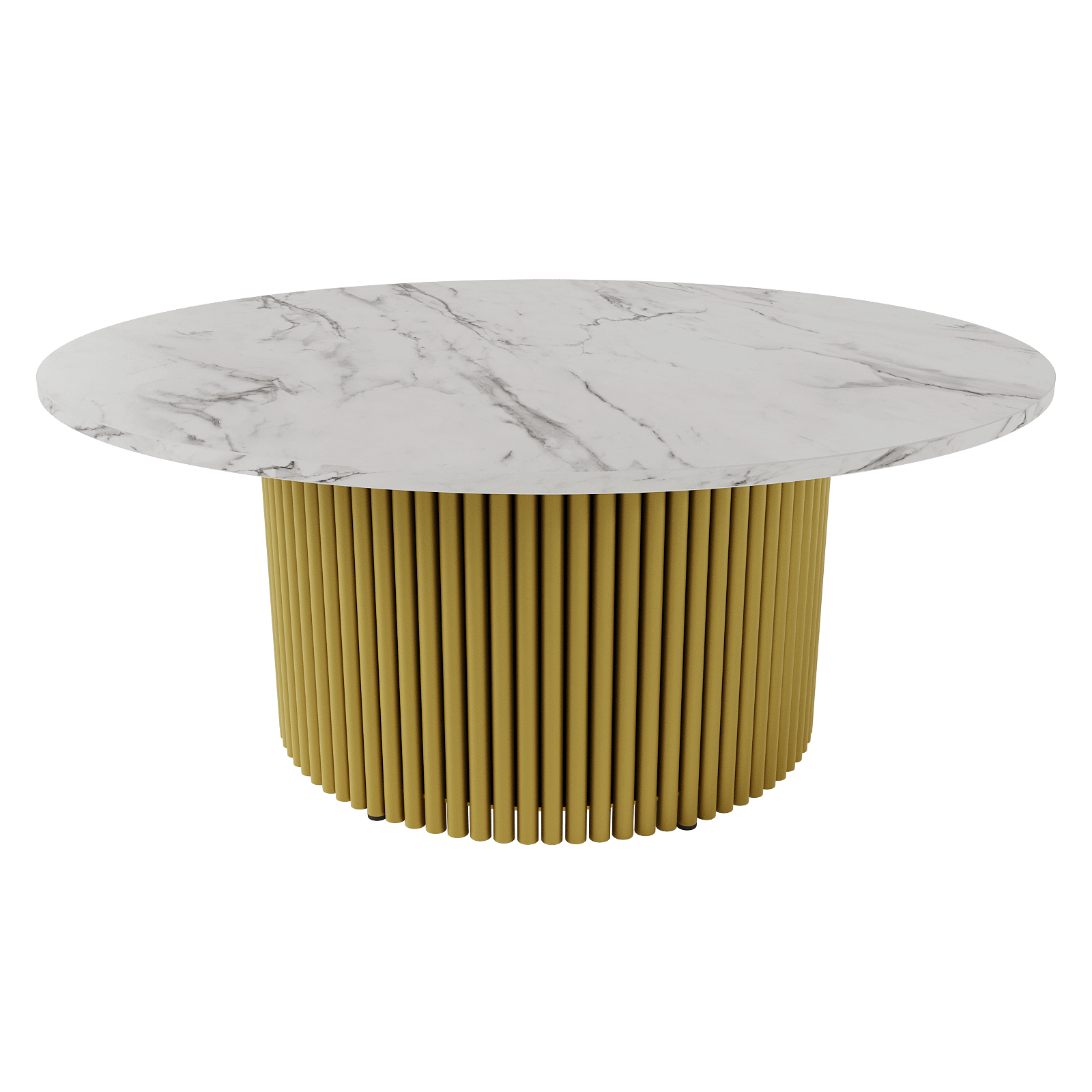 Журнальный столик TRUBIS Wood M D100 см, белый мрамор/золотой