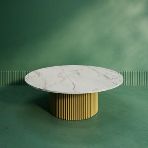 Журнальный столик TRUBIS Wood M D120 см, белый мрамор/золотой