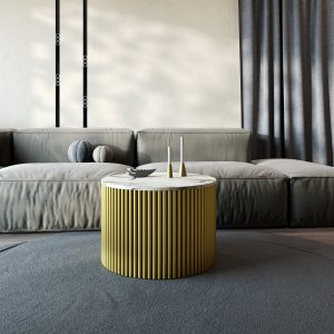 Журнальный столик TRUBIS Wood M D60 см, белый мрамор/золотой