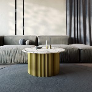 Журнальный столик TRUBIS Wood M D80 см, белый мрамор/золотой