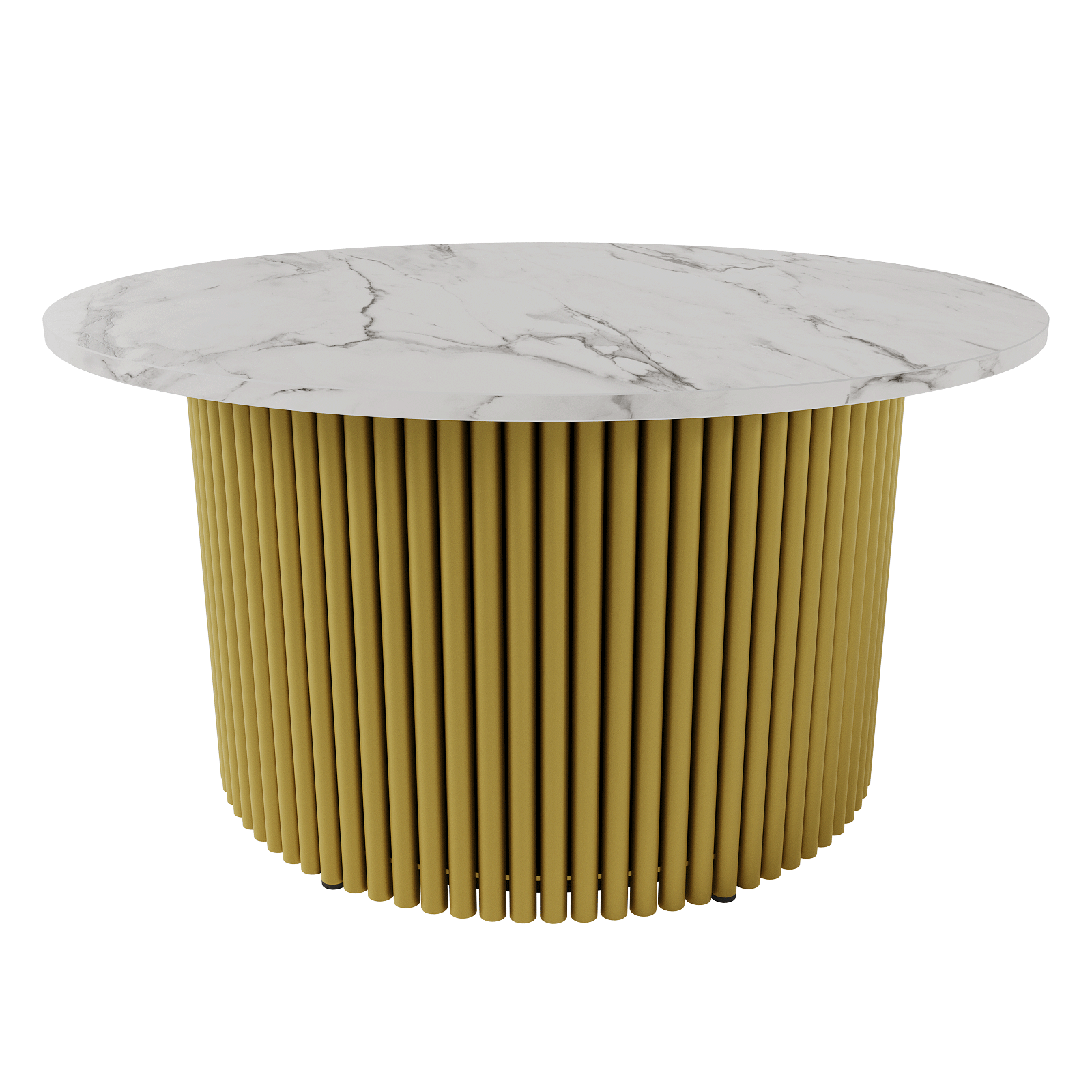 Журнальный столик TRUBIS Wood M D80 см, белый мрамор/золотой