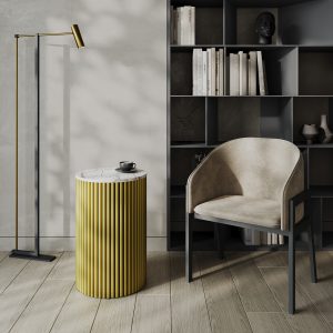 Журнальный столик TRUBIS Wood S D40 см, белый мрамор/золотой