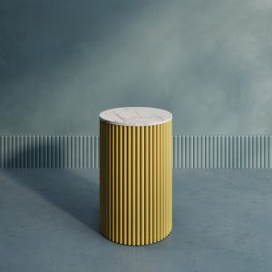 Журнальный столик TRUBIS Wood S D40 см, белый мрамор/золотой