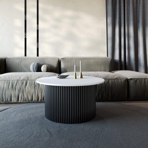 Журнальный столик TRUBIS Wood M D80 см, белый/черный